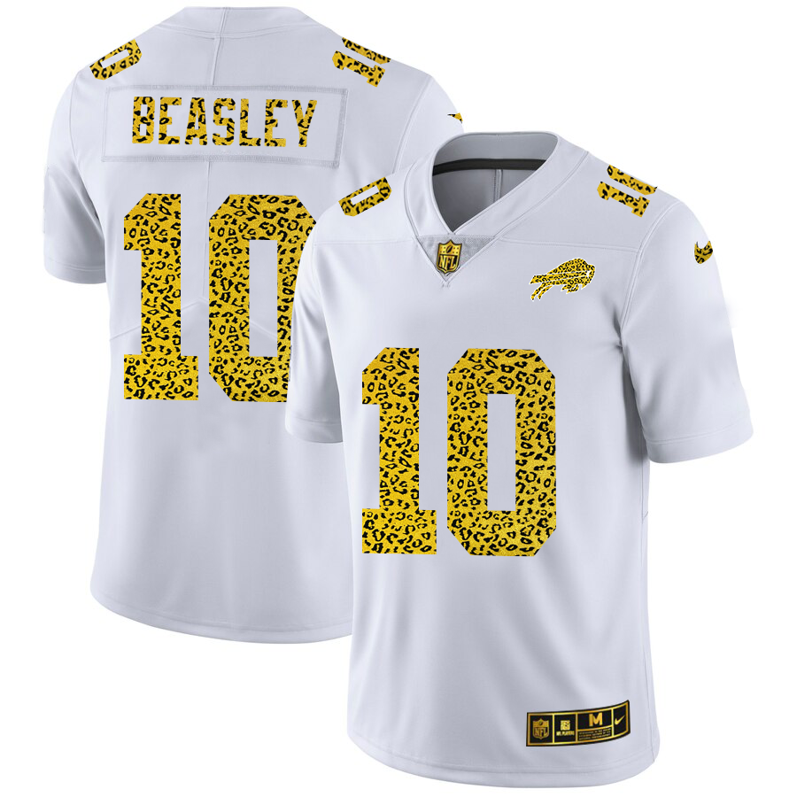 Custom Buffalo Bills 10 Cole Beasley Men Nike Flocked Leopard Print Vapor Limited NFL Jersey White